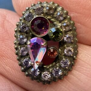 SINGLE EARRING Sorrelli Crystal Oval Antiqued Brass Purple Pink Stud